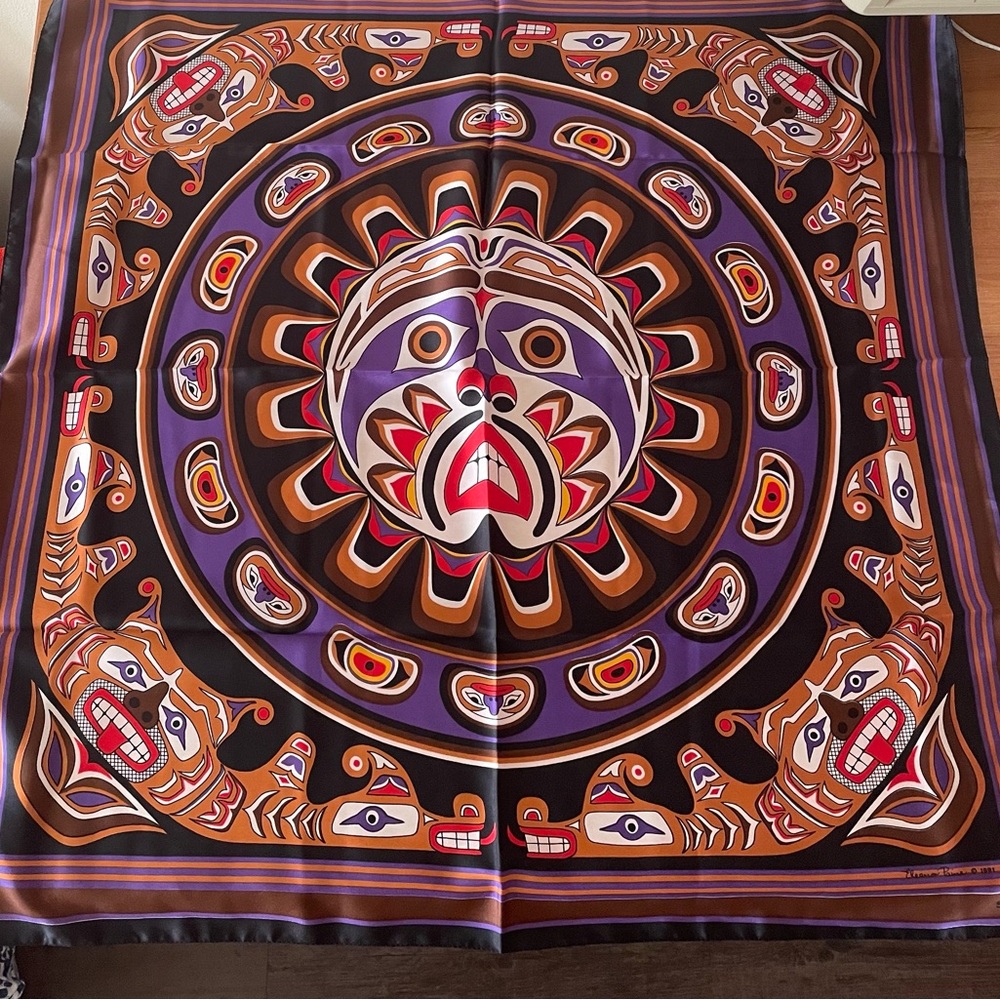 Skemo Striped Satin Scarf in Purple, Brown & Black‎ 30*30
